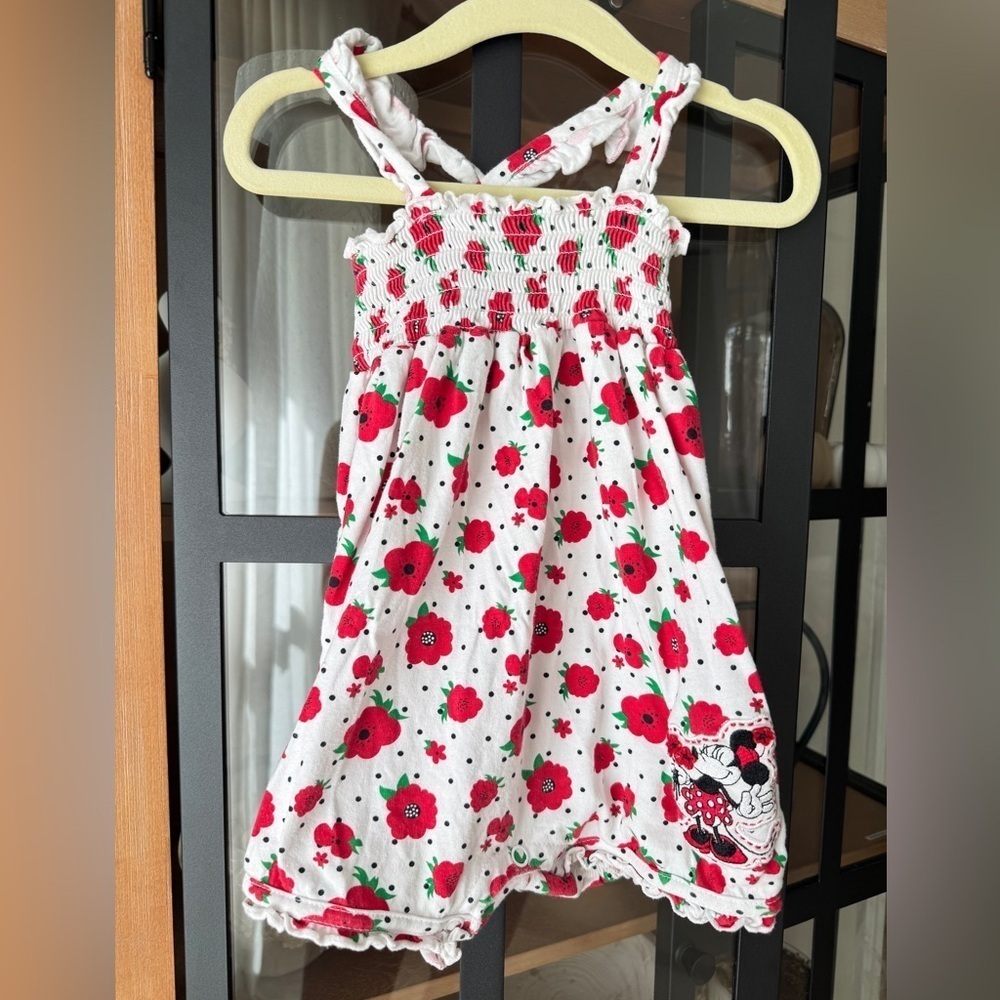 Vintage Disney Parks romper floral minnie mouse embroidered poppy smocked baby
